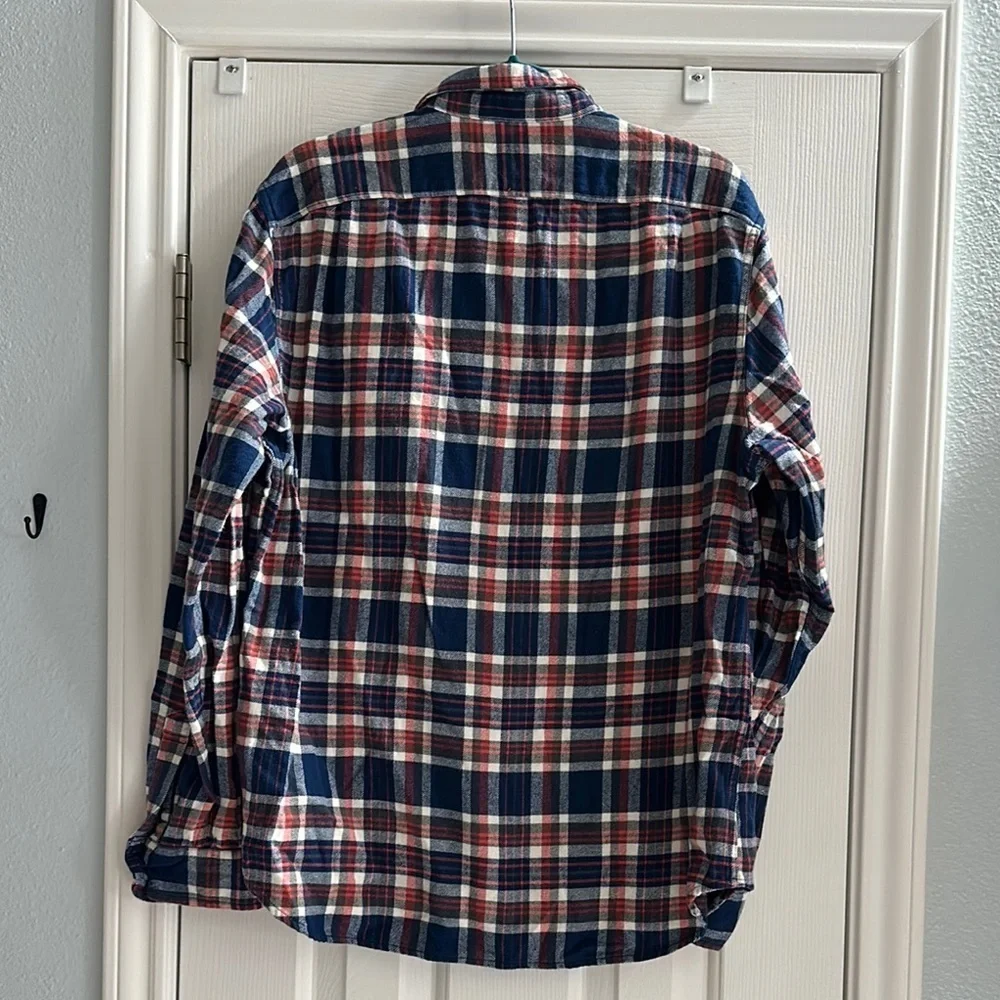 J. Crew Red Blue Casual Button Down Shirt Flannel Mens Large Outdoors Hiking